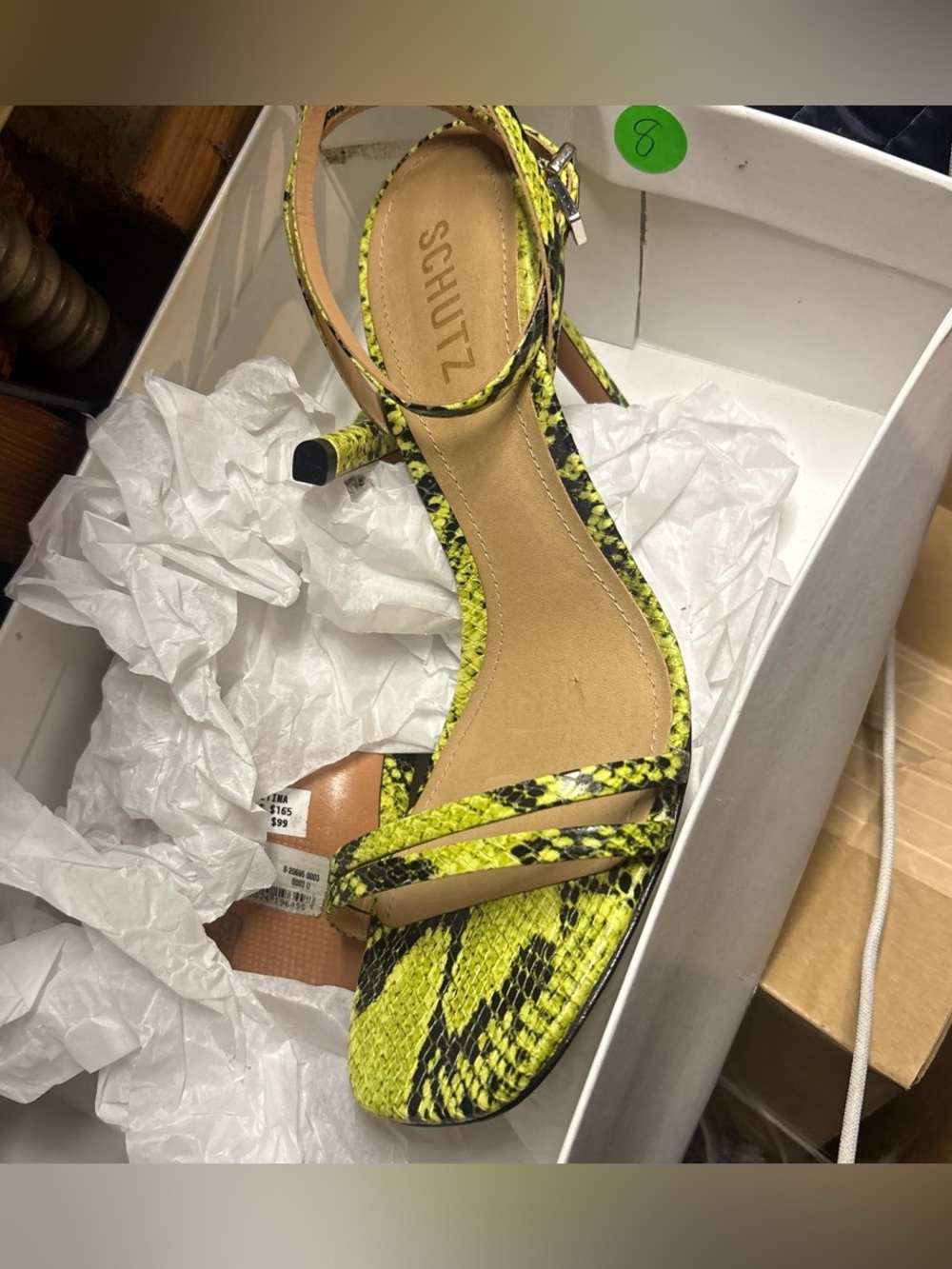 SCHUTZ Neon Yellow Snakeskin Strappy Heel Sandal